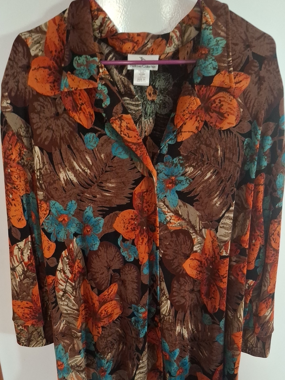 The Travel Collection Brown Floral Button-Front Women's Top - Orange & Teal